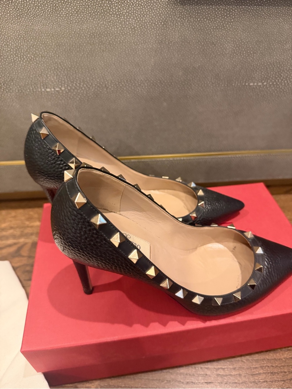 Valentino Garavani Black Leather Pyramid-Stud Pointed Pumps
